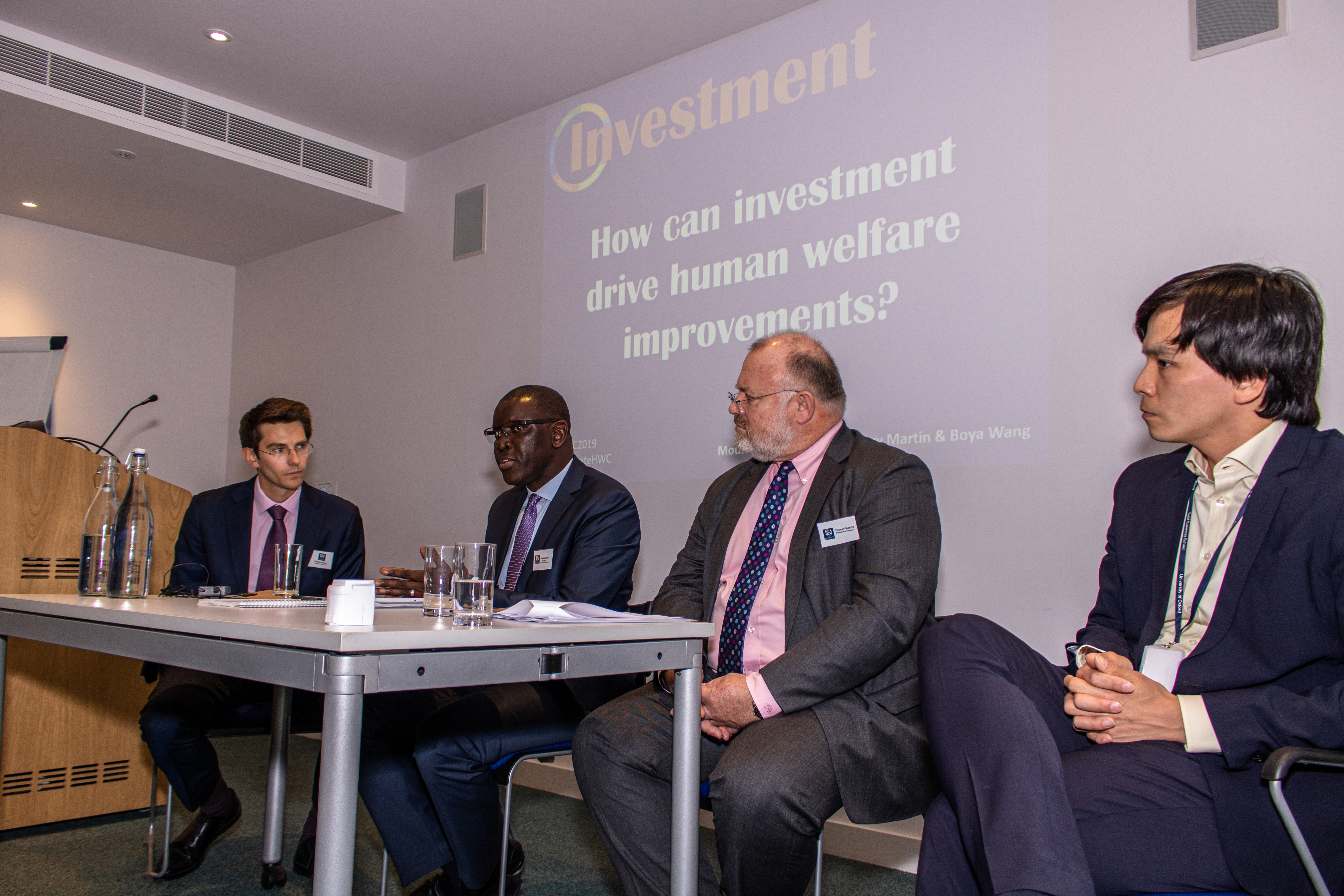 Ethical Investment Panel at Human Welfare Conference 2019: Dennis West,Mouhamadou Diagne, Thierry Martin and Boya Wang