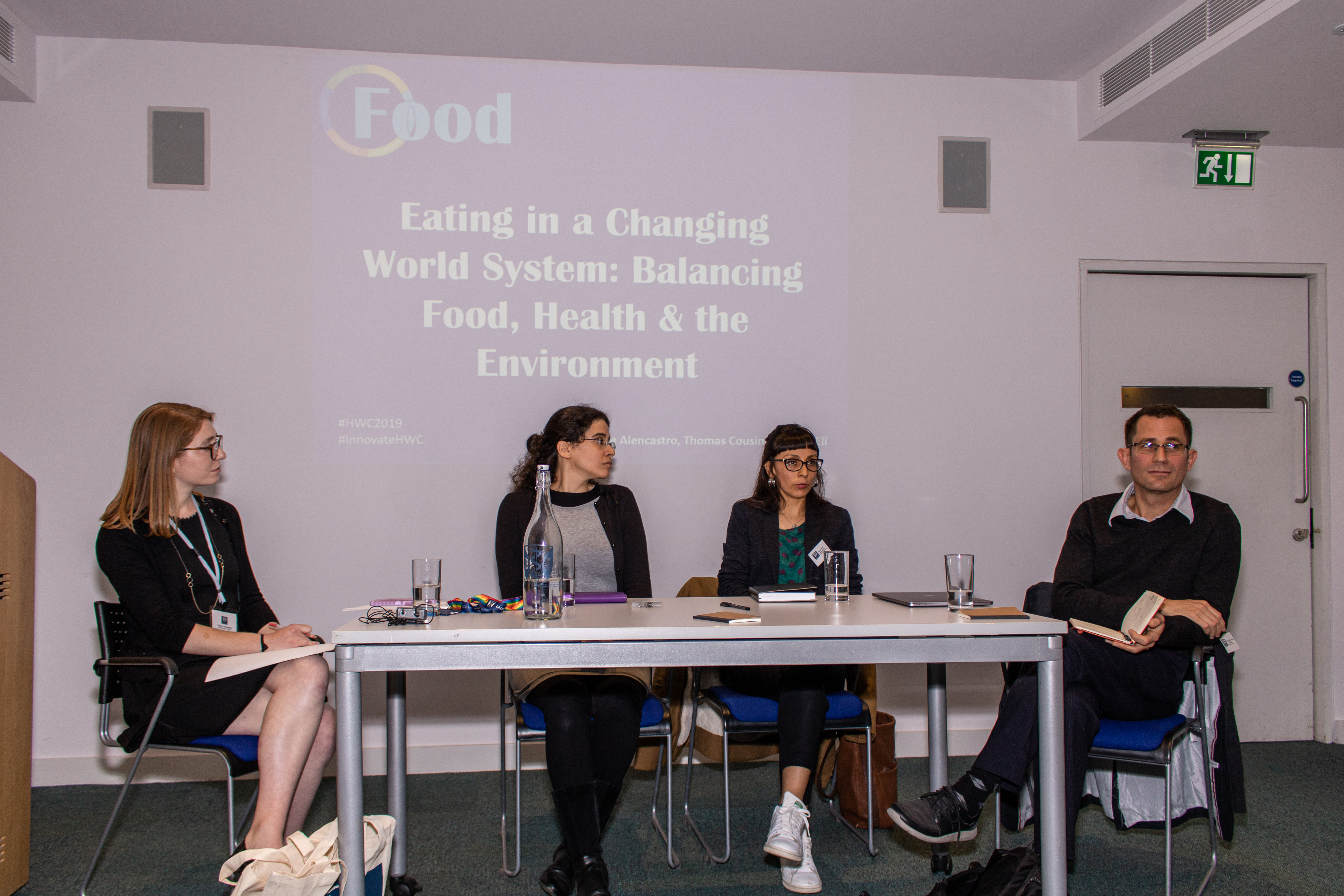 Human Welfare Conference 2019 panel on Food: Taylor Grossman, Karin Eli, Maria Jose Alencastro, Thomas Cousins