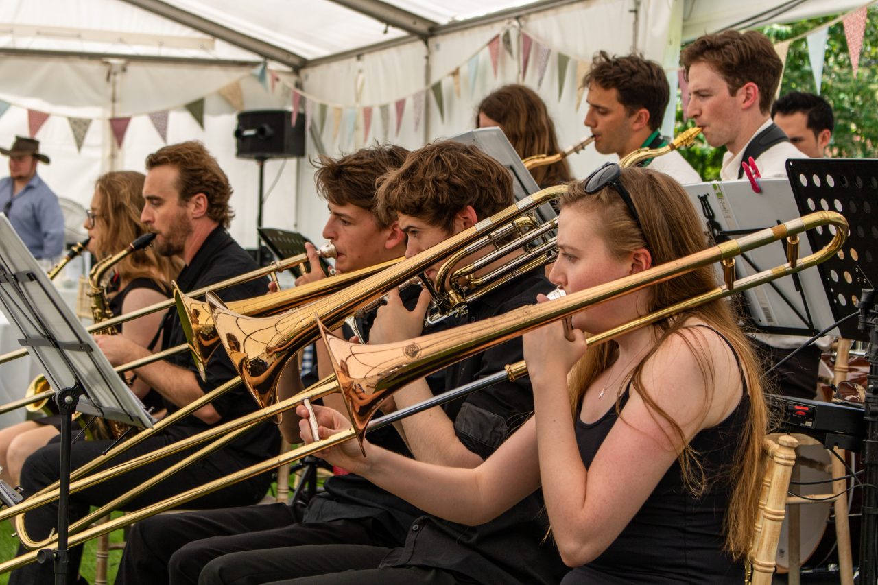 Green Templeton College Big Band at the annual garden party, 29 June 2019