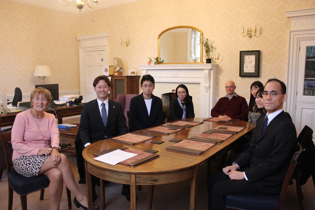 Kawasaki visit to Green Templeton College, November 2019. Featured L-R: Professor Denise Lievesley, Daichi Ishida, Mizuki Mori, Dr Jeong-Ran Kim, Professor Mark Harrison, Riko Himeno, Miki Tamura, Dr Shuichi Hayashi.