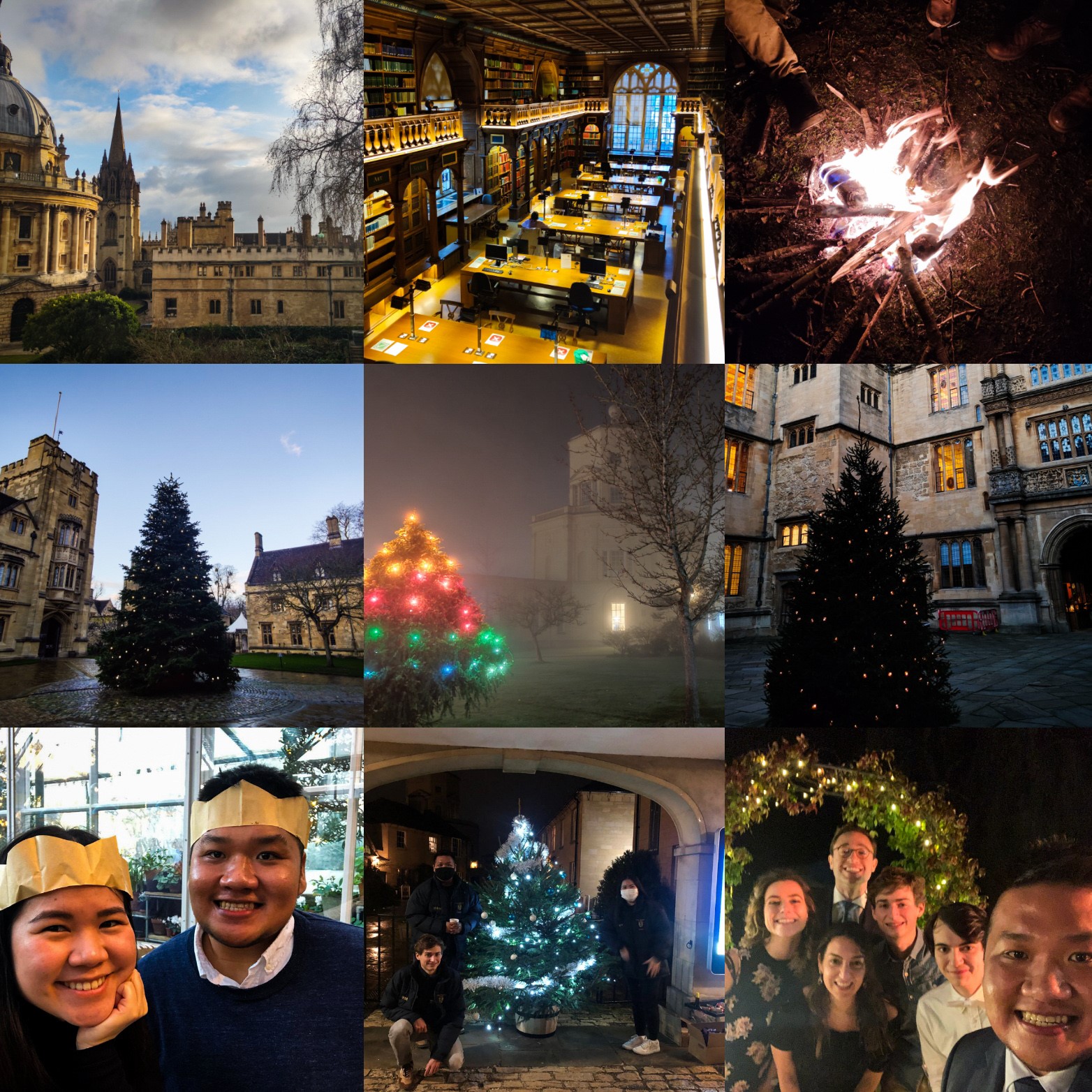 A collage of nine photographs showing Greco Malijan enjoying festive activities around Oxford