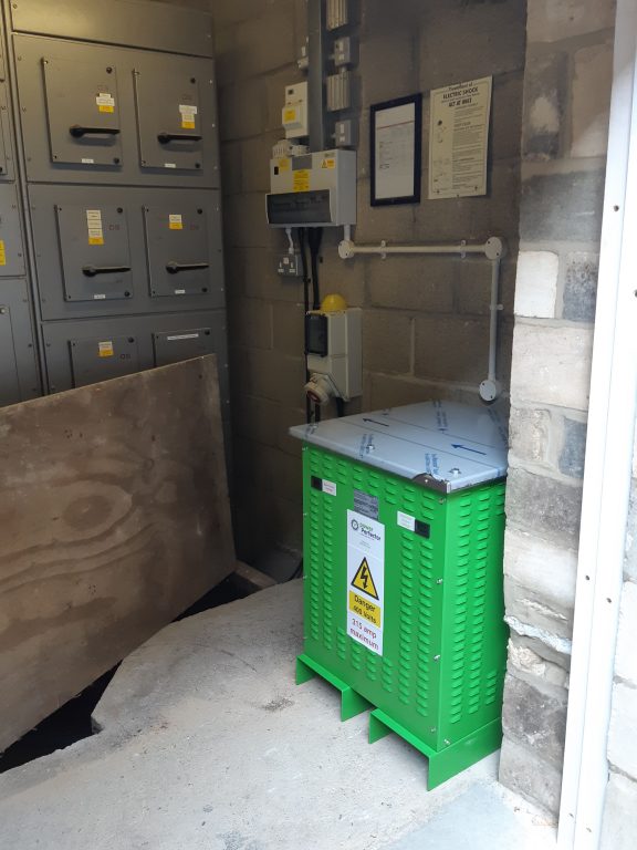 Voltage Optimiser box in plant room