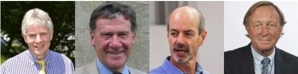 Portrait photos of retiring Governing Body Members David Cranston, Keith Hawton, Tim Morris and Neil Mortensen