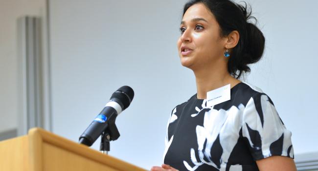 Mihika Chatterjee speaking at the 7th annual EMS forum on on Young People and the Future of Emerging Markets in 2016