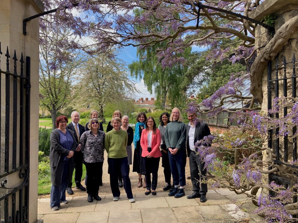 Attendees of the open justice workshop in the grounds of college