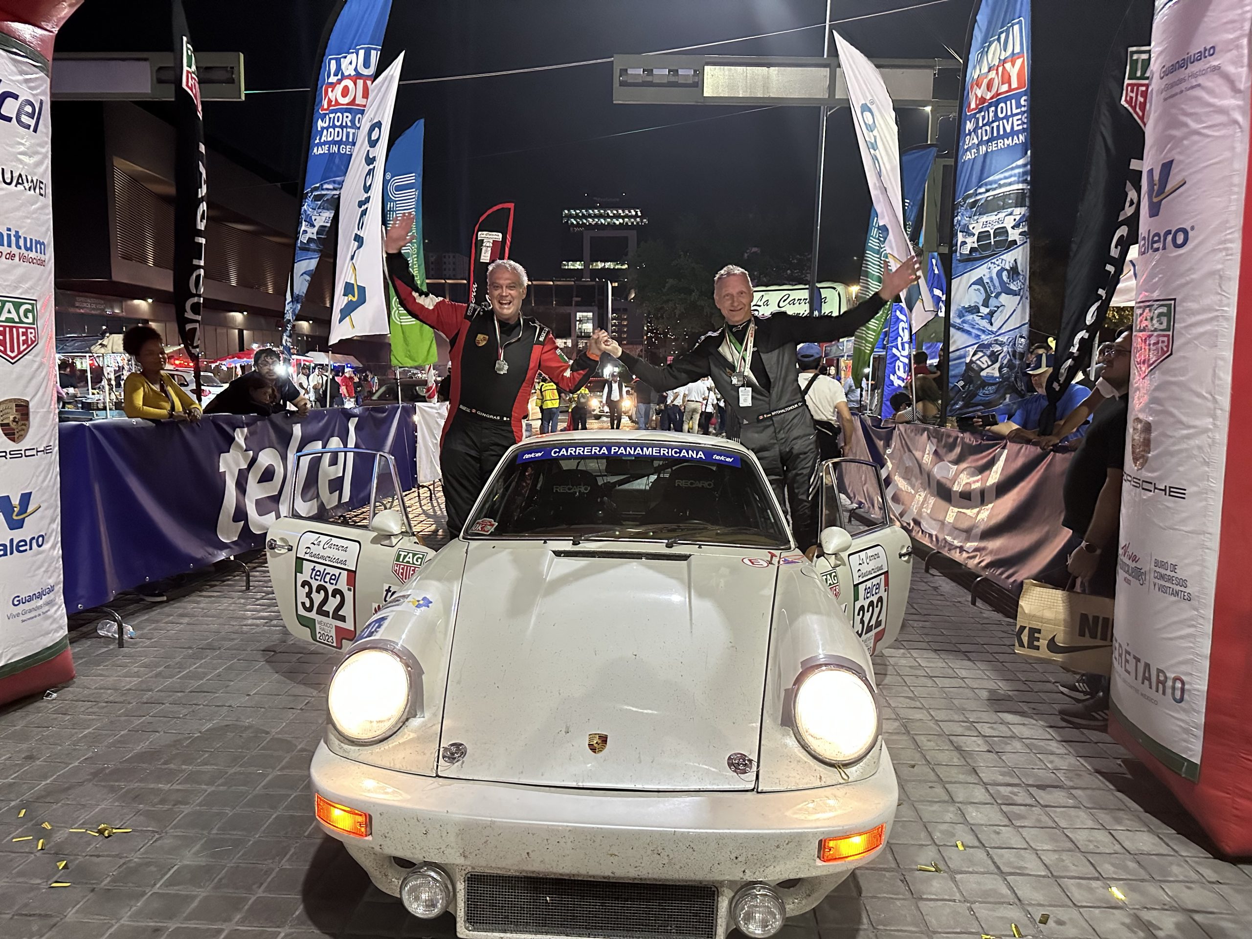 Pierre Mychaltchouk Arch Arrival at completed La Carrera Panamericana car rally in Mexico