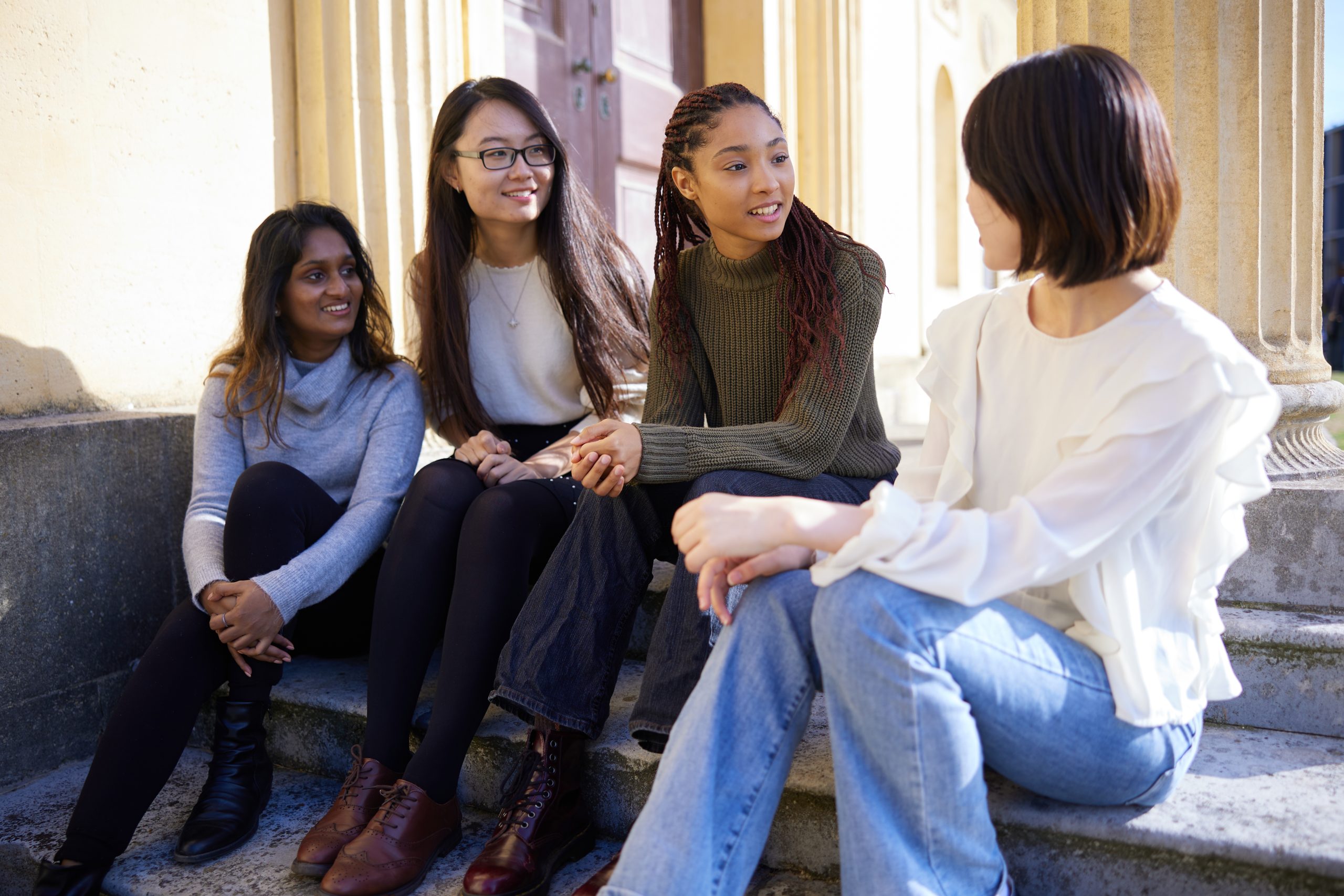 Students sat on the steps of the Radcliffe Observatory