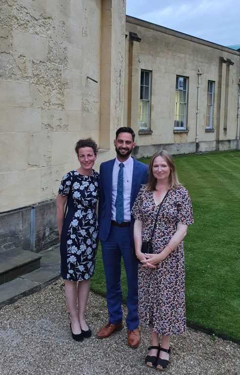 Ben Amies-Cull, Kirsten Jellard and Alison Stenton in front of the Observatory Tower