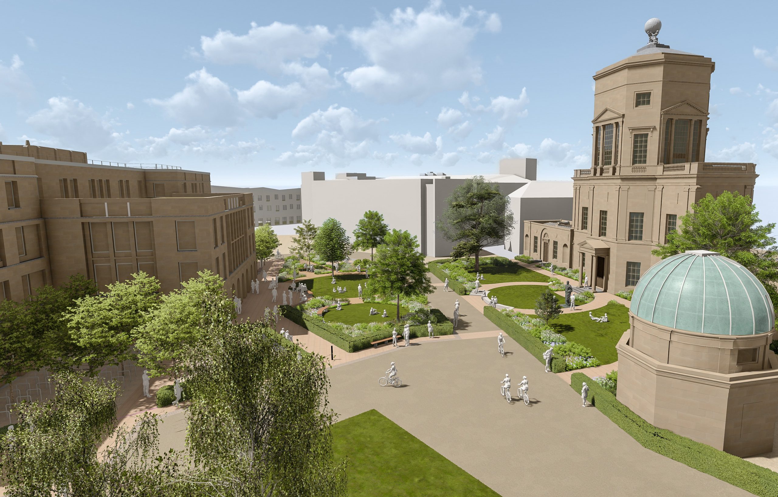 Artist impression of new landscape between the Radcliffe Observatory and The Stephen A. Schwarzman Centre for the Humanities