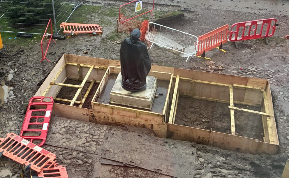 Excavation Works Around Statue Completed Ready For Scheduled Lift Seen From Above