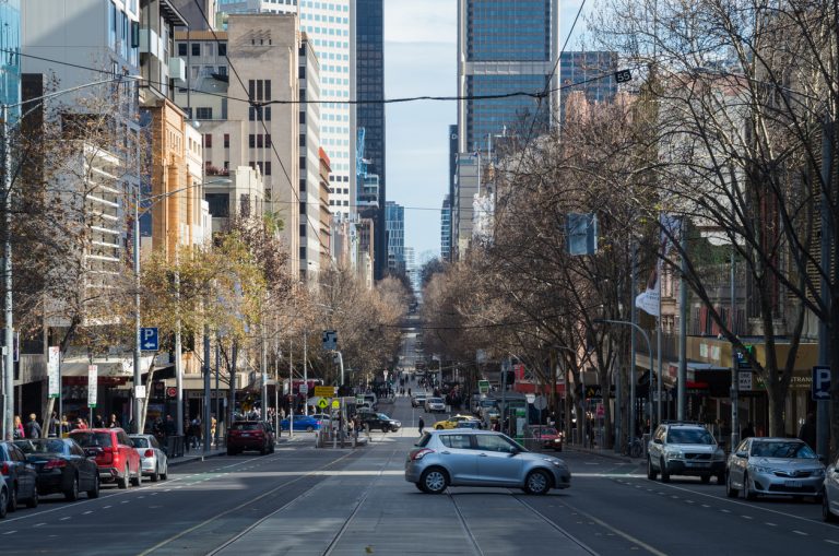 View West Along Bourke Street In Central Melbourne, Australia