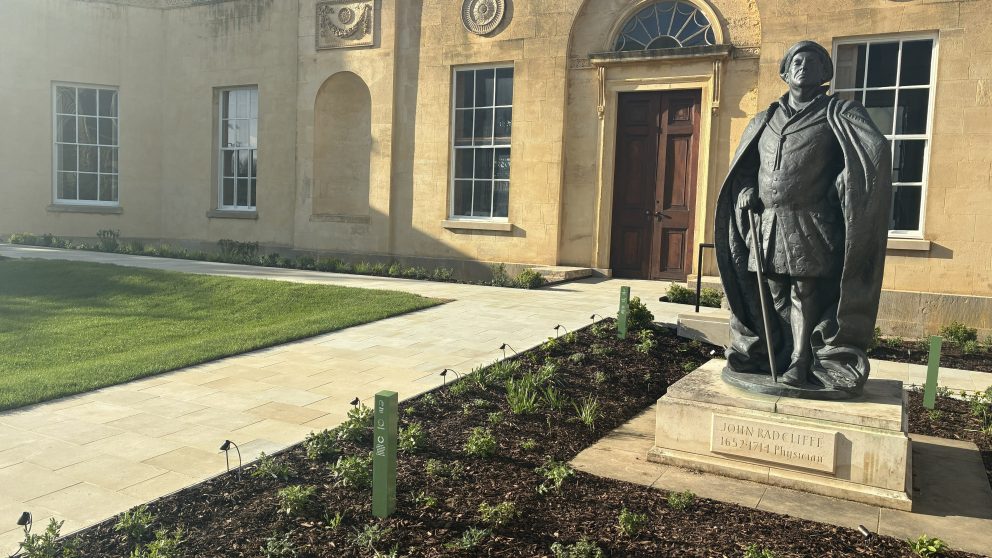 Looking At Future Main Entrance To College With John Radcliffe Statue To Right 16x9