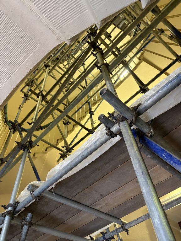 Scaffolding erected inside the Radcliffe Observatory during building works