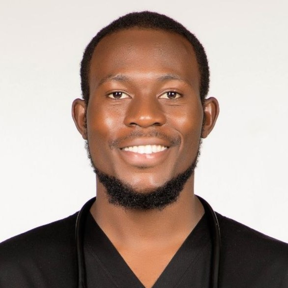 Collins Miheso Profile Picture In Black Scrubs With Stethoscope Around Neck